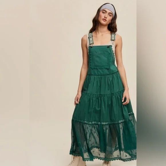 New Listicle Laced and Tiered Romantic Overall Maxi Dress